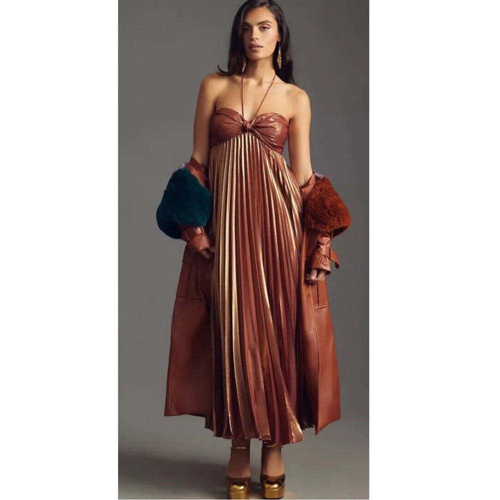 ANTHROPOLOGIE PLISSÉ HALTER DRESS